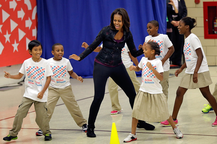 Image: Michelle Obama And Star Athletes Visit Washington DC Elementary School
